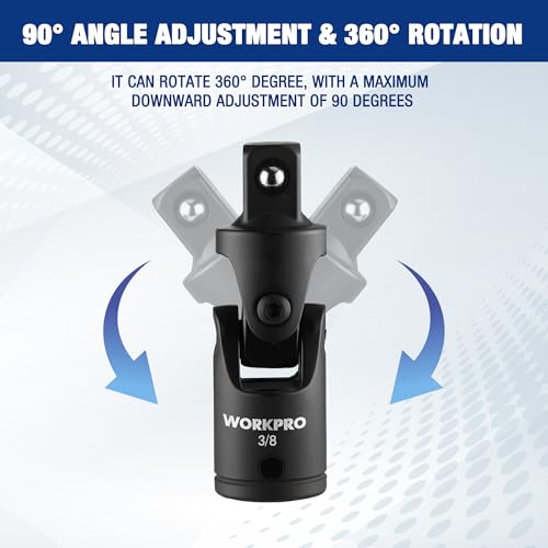 WORKPRO Universal Joint Socket Adapter Set, 3-Piece 1/4" 3/8" 1/2" Drive