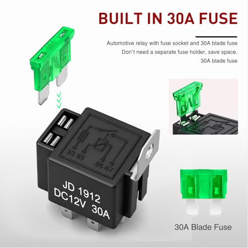 Nilight 50023R 5 Pack 30A Fused Relay Switch Kit 12V 4 Pin SPST Relay Interlocking Harness Socket Holder 30 Amp 12 Volt Automotive Relays with Fuse for Auto Cars Trucks RV
