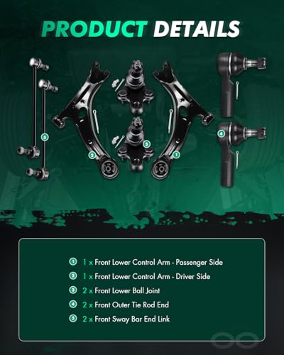 SCITOO 8pcs Front Suspension Kit Lower Control Arm Ball Joints Outer Tie Rod Ends Sway Bar Links Fit For 2003-2008 For Pontiac Vibe 2003-2008 For Toyota Matrix
