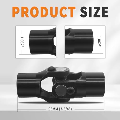 GLOCRORET 3/4" Round x 3/4" Smooth Round Steering Universal Joint Black 96mm Single U-Joint Shaft