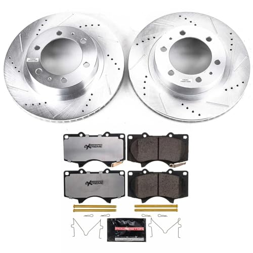 PowerStop Front Brake Kit For Toyota 4Runner 2003-09 |FJ Cruiser 2007-14 |Tacoma 2005-23 - Truck & Tow Carbon Fiber Ceramic Brake Pads + Drilled & Slotted Rotors Upgrade, K137-36
