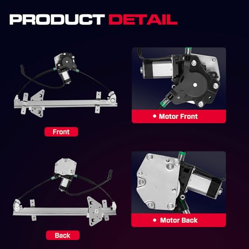 XIMAKA Rear Passenger Side Power Window Regulator with Motor (2 Pins) Fit for 2000-2004 Dodge Dakota (Crew Cab Only Cable Operated), 1998-2003 Durango, 741-599