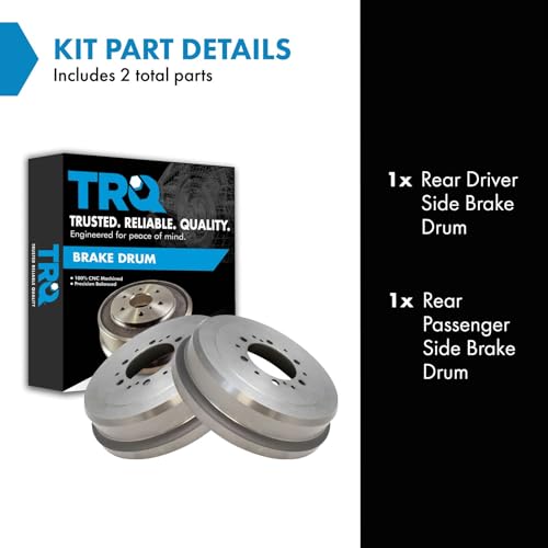 TRQ Rear Brake Drum Pair Set for 1986-2002 Toyota 4Runner / 1986-1995 Toyota Pickup / 1993-1998 T100 / 1995-2004 Tacoma / 2000-2002 Tundra