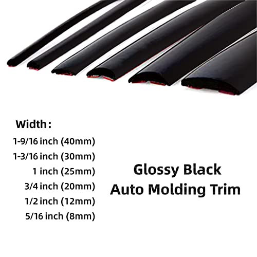 Glossy Black Car Exterior and Interior Molding Trim Universal Bumper Window Door Body Side and Household Furniture Surfaces Decorative Strip Scratch-Proof (Width: 5/16inch (8mm), Length: 8Ft)