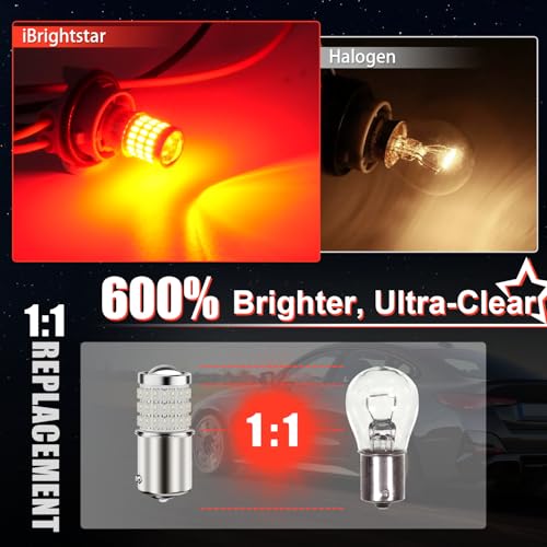 iBrightstar 1156 LED Bulb Red, BA15S 1141 LED Brake Light Bulbs Super Bright for Rear Brake Lights and Tail Lights, 2 Pack