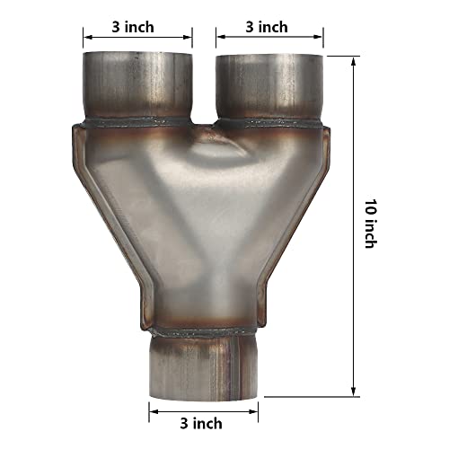 A-KARCK Exhaust Y Pipe 3" Inlet, Stainless Steel 10" Long Dual 3" Outlet Y Pipe Withstands High Temperatures (Wide-body)