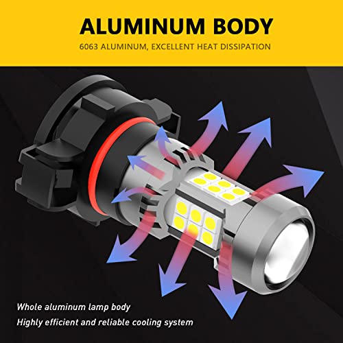 PHINLION 2504 PSX24W 12276 LED Fog Light Bulbs, 3200 Lumens Super Bright, 6000K Xenon White, 3030 30 SMD Chips, DRL Replacement Lamps for Cars, Trucks, SUVs, Pack of 2