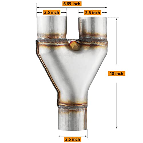 Exhaust Y Pipe 2.5" Inlet, A-KARCK Stainless Steel 2.5" Outlet 10" Long Y Pipe Withstands High Temperatures