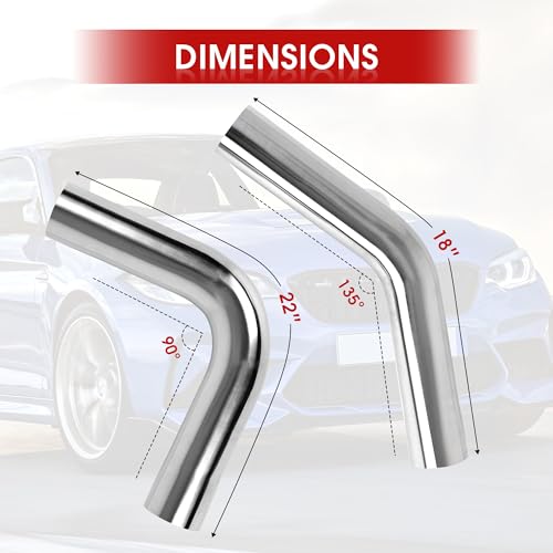 Richeer 3 inch O.D. T304 Stainless Steel DIY Custom Exhaust Tubing Mandrel Bend Exhaust Pipe Straight & U-bend Kit, Polished Surface,Universal Fit (Set of 8)