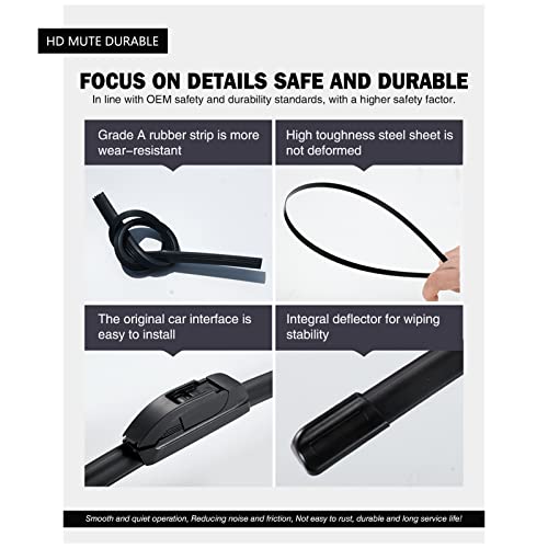 Replacement for BMW 525i 2004-2007，525Xi 2006-2010，M5 2006-2010 Silent Wipers -FAPIUO Front Windshield Wipers 24"+23" Blade Set (2 Pack) Pinch Tab