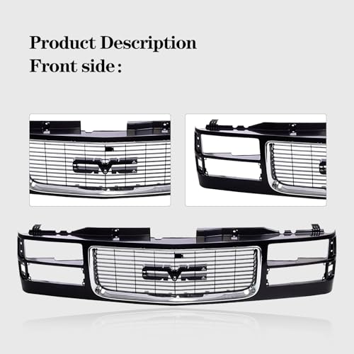 CarPartsDepot Front Grille Grill Chrome Opening Compatible With 1994-2000 GMC C/K 1500 2500 3500 Sierra Yukon GM1200392 12388709 With Dual Headlight Holes