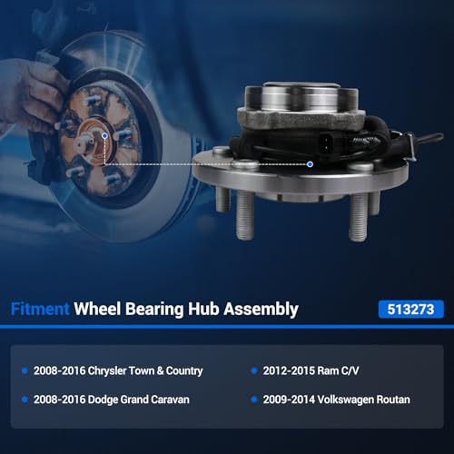 Autoround 513273 Front Wheel Hub and Bearing Assembly Compatible with 2008-2016 Dodge Grand Caravan, 2008-2016 Chrysler Town & Country, 2009-2014 VW Routan, 2012-2015 Ram C/V