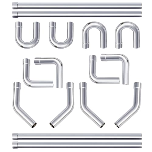 A-KARCK Mild Steel Mandrel Bends 16 Pcs, 2.25 Inches DIY Custom Exhaust Tubing Pipe Straight & U-Bend Kit, Universal Fit
