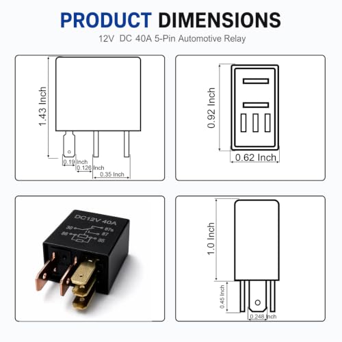 oovmaan 5‑Pack 5‑Pin DC 12V 40A Multi‑Purpose Replacement Automotive Relay for AC Fan, Oil Pump, Light Modification