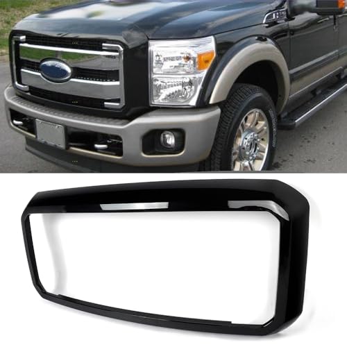 MIC Front Grille Frame Surround Shell Panel Compatible with 2011-2016 F250 F350 F450 Super Duty (Tuxedo Black)