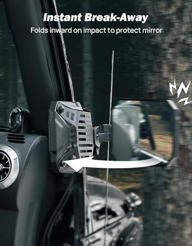 JOYTUTUS Wrangler Mirrors Doors Off Compatible with Wrangler TJ JK & Unlimited, Wrangler JK Side Mirrors for Wrangler 1997-2018, Wider View No Vibrate & Wobble (Patented), Does Not Fit on Doors