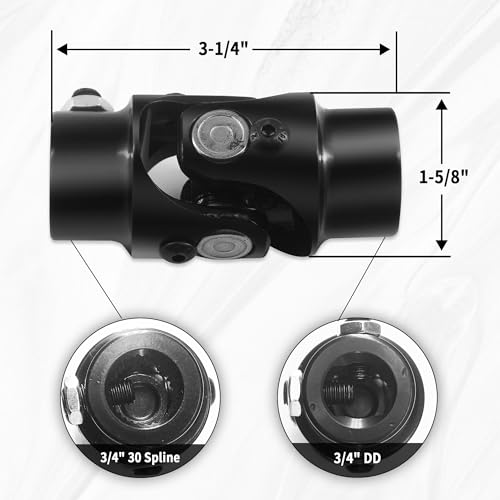 3/4-30 Spline X 3/4" DD Black Steering Universal Joint Single U Joint Shaft
