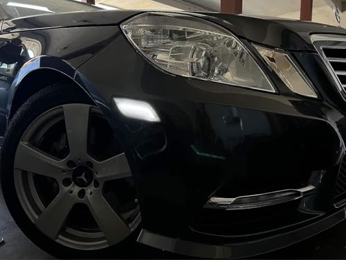 iJDMTOY Smoked Lens White Full LED Strip Front Bumper Side Marker Lights Compatible with 2010-2013 Mercedes W207 E-Class 2-Door Coupe/Convertible, Powered by SMD LED, Replace OEM Amber Sidemarkers