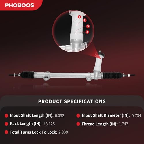 PHOBOOS Manual Steering Rack and Pinion Assembly Compatible with Nissan Rogue 2014-2019, Rogue Sport 2017-2019, New Unit, Leak Resistance, Direct Fit, Ref. 1G-3027