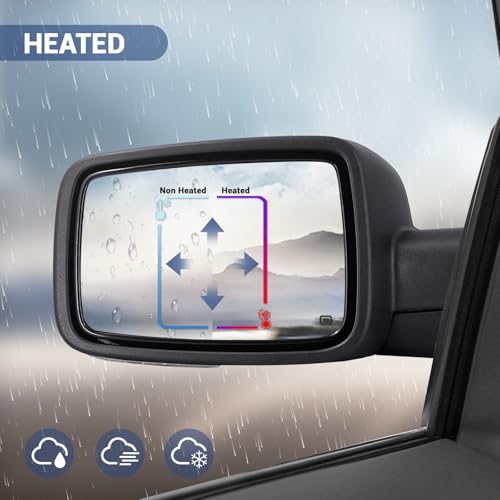 Side Mirror Compatible with Towing Mirror 2009-2018 Dodge Ram 1500 2010-2018 Dodge Ram 2500 3500 4500 5500 with Power Heated Turn Signal temperature sensor Manual Folding Only Left Side
