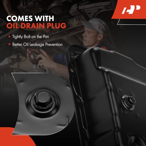 A-Premium Transmission Oil Pan with Drain Plug & Gasket Compatible with 4L60-E 4L65-E 4L70-E Transmission & Chevy Silverado 1500 1999-2013 Tahoe Express Blazer & GMC Sierra 2500 Jimmy Safari Sonoma