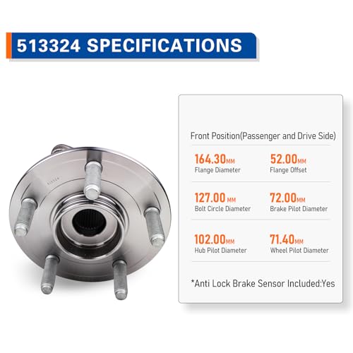 PAROD 513324 Front Wheel Hub and Bearing Assembly Compatible with 2011-2021 Jeep Grand Cherokee, 2022 Grand Cherokee WK, 2011-2023 Dodge Durango 5Lugs