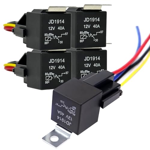 Kalmaegee 5 Pack 5 PIN 12V Relay with Harness, 40AMP 12 Volt Relay Automotive Relays with Relay Socket and Wiring Harness, SPDT Relay Switch for Car Truck Motorcycle