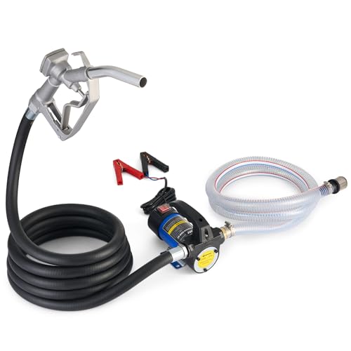 Orion Motor Tech Diesel Transfer Pump, 12 Volt Fuel Transfer Pump with Nozzle Hoses for Transferring Diesel, Kerosene, Self Priming DC Electric Fuel Pump Kit, Oil Not Included