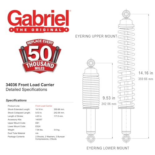 Gabriel 34036 Load Carrier Towing & Hauling Front Spring Shocks Fits Chevrolet C10, C20, C30, GMC C1500, K5 Blazer, Jimmy (Pair)