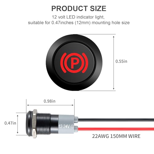 TIANWIDJEW 12V LED Indicator Small Light Waterproof, 1/2"(12mm) Panel Cutout 12V 24V Metal LED Indicator with 22AWG 150MM Wire - High Beam, Single Arrow Left/Right, Parking Indicat-or, 4PCS