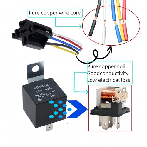 Losato JD1914 12V 40/30A 5-Piece Automotive Relay with Interlocking Harness Receptacle Holder, 5-pin Relay Connector, for Cars and Trucks-5 Pack