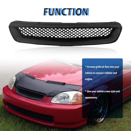 Kspeed Front Bumper Grille Fit 1996 1997 1998 for Civic CX/DX/EX/LX/HX,ABS Plastic Type-R Black Mesh Front Upper Grill Guard Replacement Part
