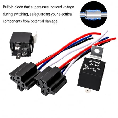 Gebildet 2pcs 12V 40A 4 Pin SPST Car Relay Harness JD1912, 12AWG Harness Sockets with Built-in Diode for Automotive Truck Van Boat Motorcycle