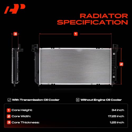A-Premium 34" Engine Coolant Radiator Compatible with Chevy Silverado, Suburban, Tahoe & GMC Sierra, Yukon & Cadillac Escalade, Automatic Transmission, Without Engine Oil Cooler, w/ 2 Oil Cooler Holes
