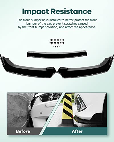 SCITOO 3PCS Black PP Front Bumper Body Kit Spoiler Chin Spoiler Front Bumper Lip Fit for 2016-2020 for Honda Civic