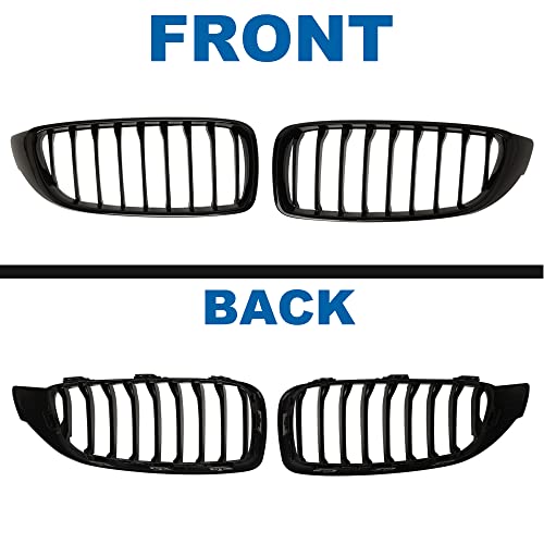 BILLDIO 4 Series F32 Front Kidney Grille ABS Single Slats Gloss Black 2Pcs