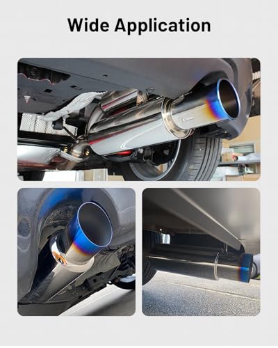EVIL ENERGY 2.5" Exhaust Muffler, 2.5" Inlet (OD) 4" Outlet Stainless Steel Universal Straight Through N1 Style Burnt Exhaust Tip, Deep Tone for Modern Trucks, Muscle Cars & Daily Drivers