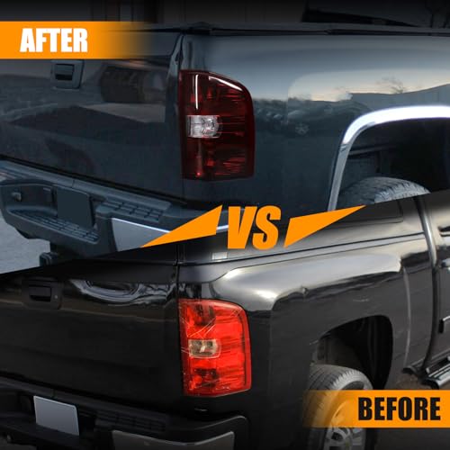 MAYELLO Smoked Red Tail Lights w/Bulbs Compatible with 2007-2013 Chevrolet Silverado 1500, 2007-2014 Chevy Silverado 2500 3500 Single Rear Wheel, Plug & Play Rear Lamps