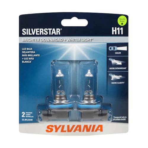 SYLVANIA - H11 SilverStar - High Performance Halogen Headlight Bulb, High Beam, Low Beam and Fog Replacement Bulb, Brighter Down Road with Whiter Light (Contains 2 Bulbs)