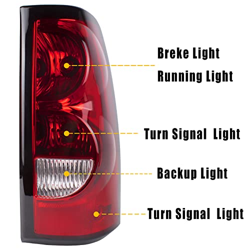 Boine Compatible With 2003 2004 2005 2006 Chevy Silverado 1500 2500 3500 Driver and Passenger Side Tail Light - Bulb and Harness Included