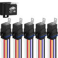 Ronybuy 5-Pin Waterproof Relay Kit 40/30 AMP 12V Relay Switch with Harness Heavy Duty 12&16 AWG Tinned Copper Wires, SPDT Automotive Relay Kit for Horns Starters Radiator Motor Fans, Pack of 5