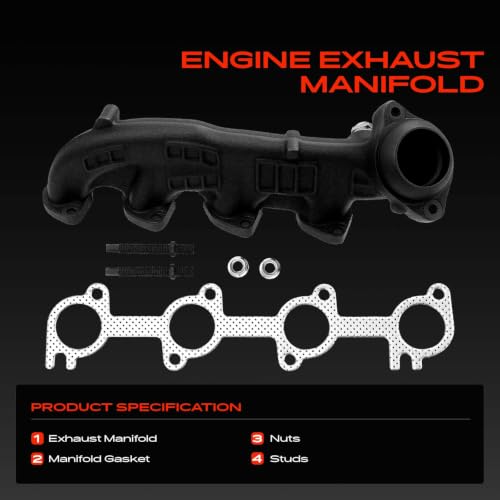 A-Premium Left Side [V8 5.4L] Engine Exhaust Manifold Kit W/Gasket & Studs & Nuts Compatible with Ford F-150 1999-2003, F-250 1999, F-150 Heritage 2004, Expedition 1999-2004, Replaces 2L1Z9431CA