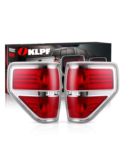 OKLPF Rear Brake Tail Lights Compatible With 2009 2010 2011 2012 2013 2014 Ford F150 F-150,Replace Silver Taillights Assembly Red Chrome Tail Lights,Not Included Bulbs,Driver and Passenger Side