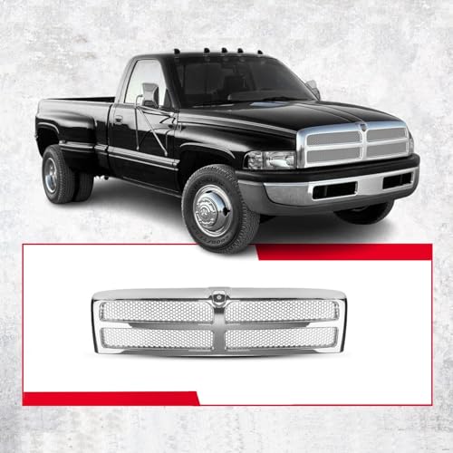 Chrome Front Grille With Honeycomb Mesh Insert - Compatible With Dodge Ram 1500, 2500, 3500 (1994-2002)