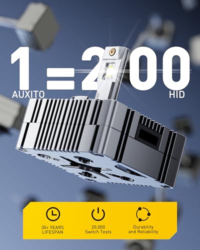 AUXITO D5S Bulbs, 30000LM 6500K Cool White, Direct Replacement D5S Light Bulbs with Cooling Fan, Plug and Play CANbus Ready No Flicker, Pack of 2