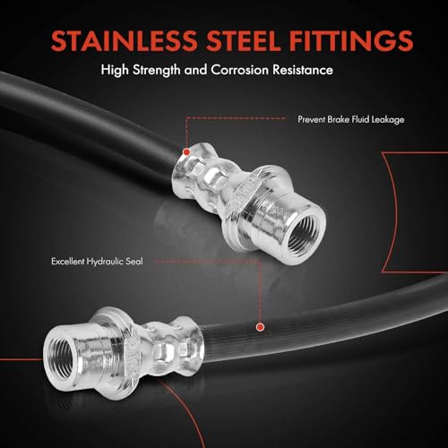A-Premium Brake Hydraulic Hose Compatible with Toyota and Scion Models - Tacoma 2005-2020, Tundra 2000-2006, 4Runner 1996-2002, Yaris 2006-2019, Sequoia 2001-2007, xD 2008-2014, Paseo, Tercel - 2PC