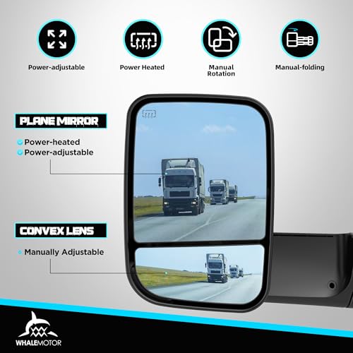 Smoked Power Heated Tow Mirrors Compatible with 2009-2018 Dodge Ram 1500, 2010-2018 2500 3500, 2019-2024 Ram 1500 Classic Flip Up Extended Trailer Towing Side Mirrors with Puddle Light, Black Housing