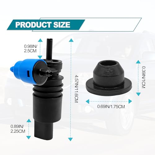 NOTISH Windshield Washer Motor Pump, Spray Windshield Washer Fluid Pump with Grommet, Compatible with Jeep, Dodge, Chrysler, Volkswagen, Audi, BMW, Chevrolet, Ford