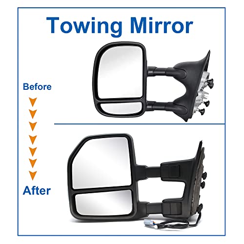 JZSUPER Towing Mirrors fit for 1999 2000 2001 2002 2003 2004 2005 2006 2007 Ford F250 F350 F450 F-550 Super Duty Power Heated Turn Signal Auxiliary Light Black Cap