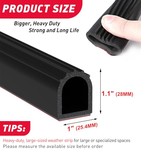 CHUANJI Rubber Seal Strip D Shape Weather Stripping Exterior 1" Garage Door Seal Extra Thick Automotive weatherstripping for Boat, Car, Truck, Rv, Marine,Cargo Trailer Door/Window (18 ft)